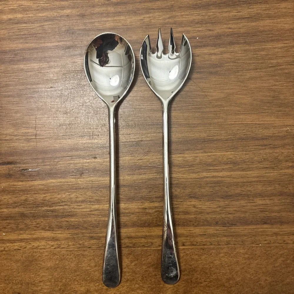 Vintage Silver Plated Marked Made In Italy Salad Pasta Serving Set‎ Fork & Spoon